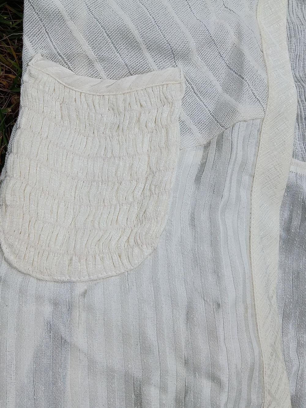 Vintage Textured Gauze Duster Jacket White Open Front Boho Artsy Layering Piece - Picture 11 of 14